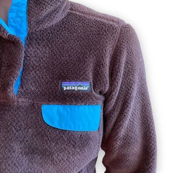 Patagonia Womens Brown Fleece Blue Trim Snap Pullover Sweatshirt Sz XS - Picture 8 of 8